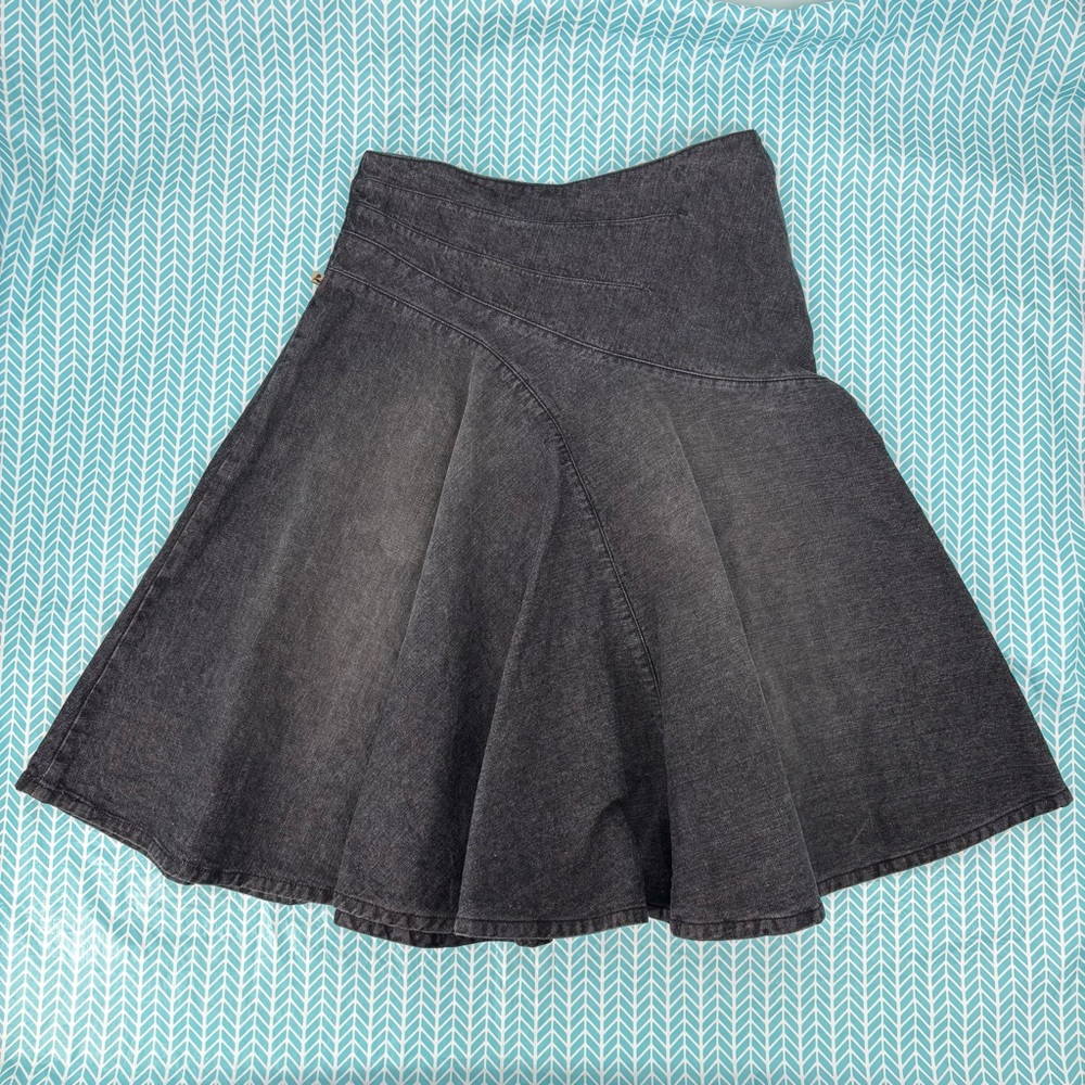 Luscious by Rebecca Ford Vintage Faded Black Denim Full Midi Skirt, 8
